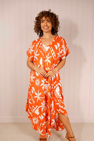Abstract Print Oversized Dress with Pockets