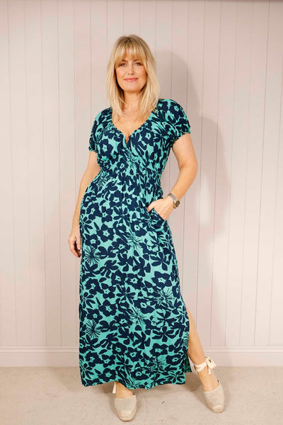 Floral Print Empire Line Dress with Pockets