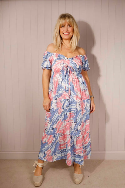 Blur Print Maxi with Shirred Bust