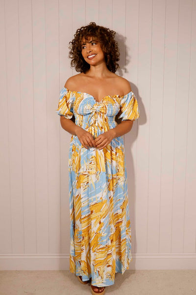 Blur Print Maxi with Shirred Bust