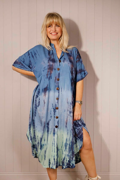 Tie Dye Button Front Dress