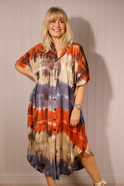 Tie Dye Button Front Dress