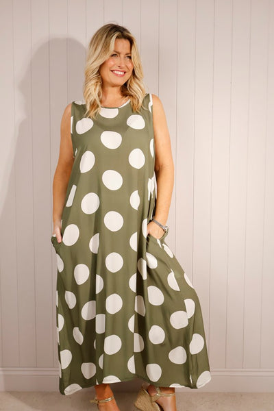 Polka Dot Sleeveless Long Dress