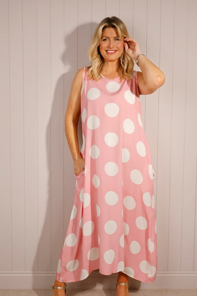 Polka Dot Sleeveless Long Dress