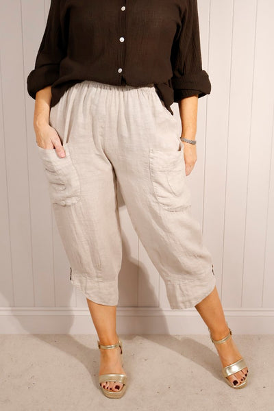 Button Detail Linen Trouser