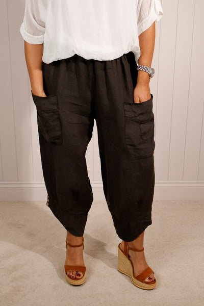 Button Detail Linen Trouser