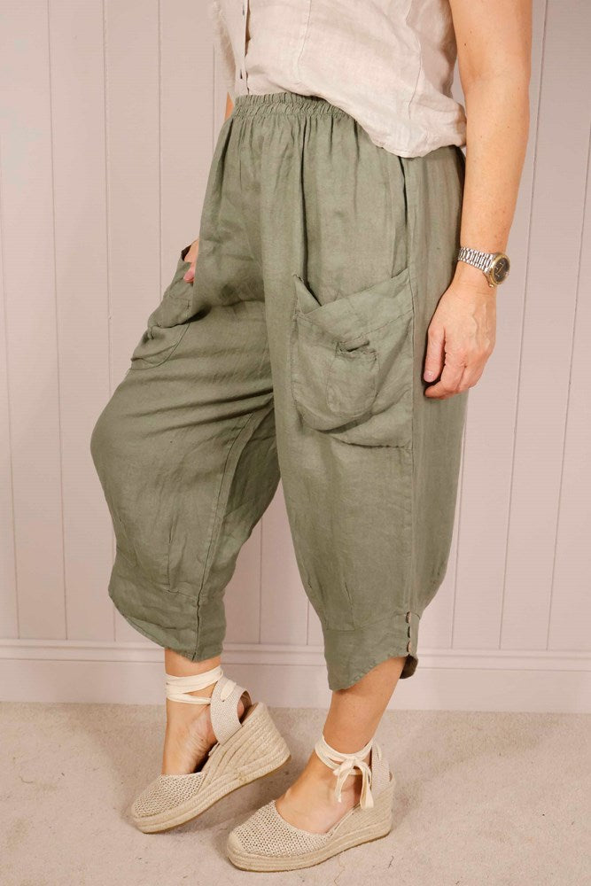 Button Detail Linen Trouser