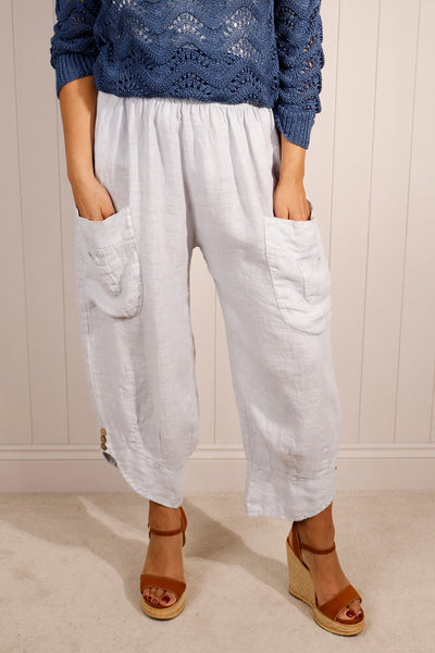 Button Detail Linen Trouser