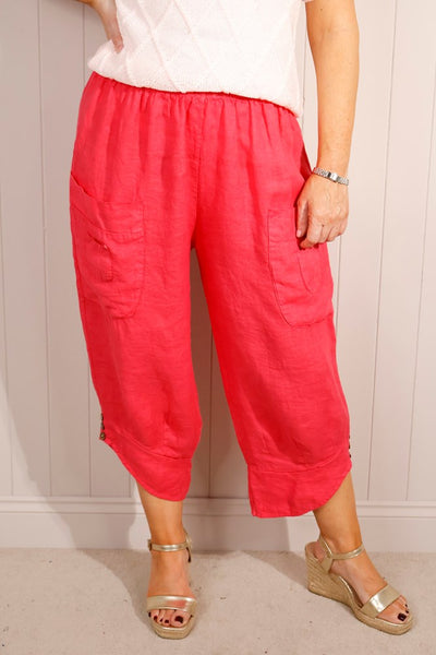 Button Detail Linen Trouser