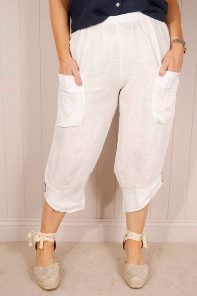 Button Detail Linen Trouser