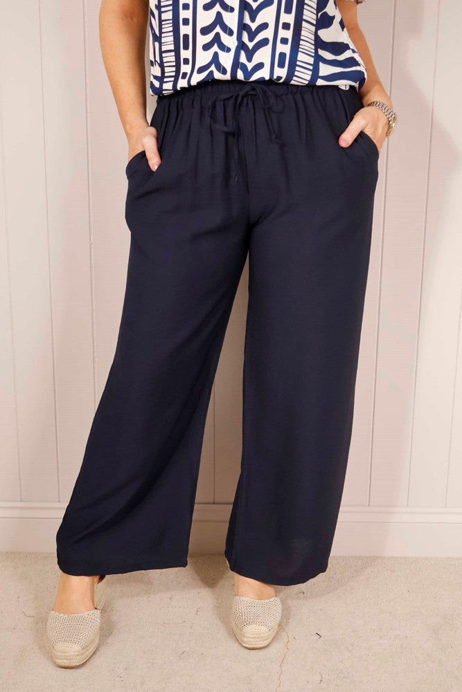 Elasticated Waist Plain Floaty Trousers