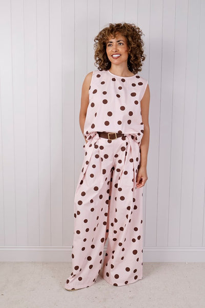 Belted Polka Dot Flared Trouser