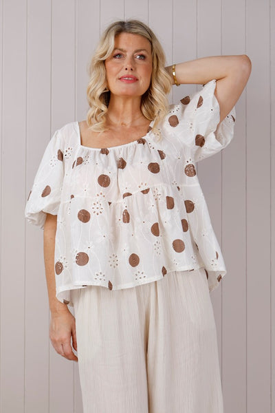 Broderie Anglaise Puff Sleeve Top