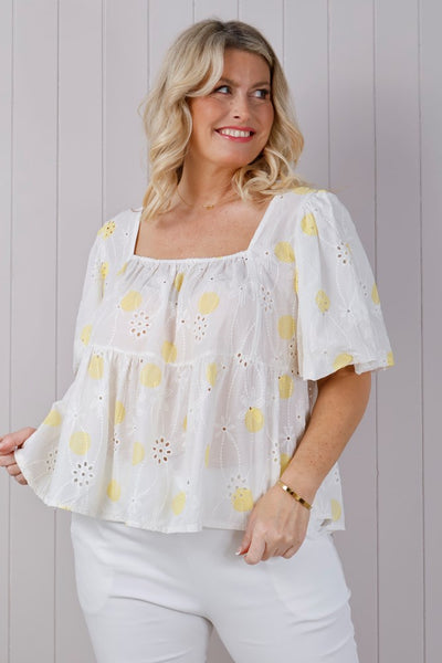Broderie Anglaise Puff Sleeve Top