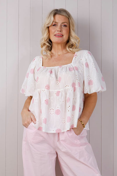 Broderie Anglaise Puff Sleeve Top