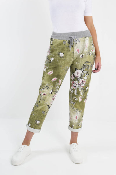 Italian Leaf Floral Cotton Trouser