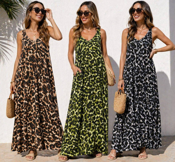 Leopard Parachute V Cotton Lurex Maxi Dress