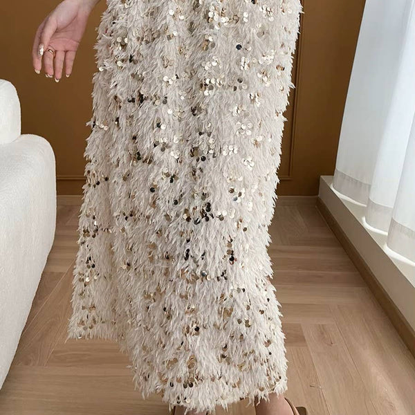 Sequins Fringe Midi Skirt