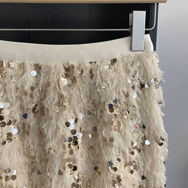 Sequins Fringe Midi Skirt