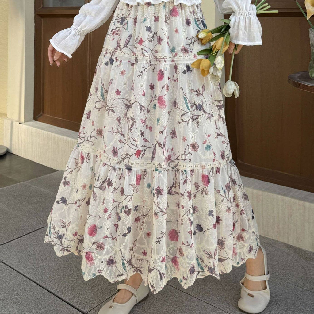 Floral Vine Embroidery Maxi Skirt