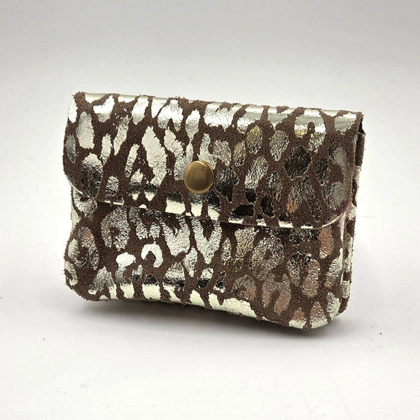 Mini animal print foil suede coin and card purse with zip