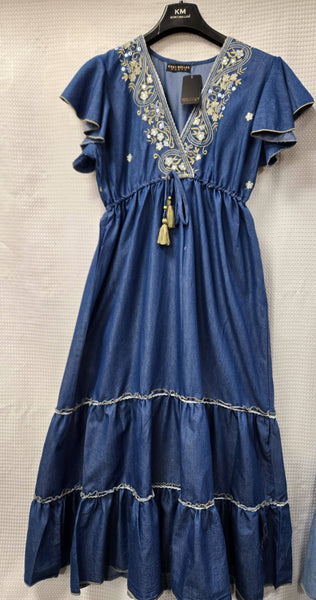 Denim Embellished Maxi Dress