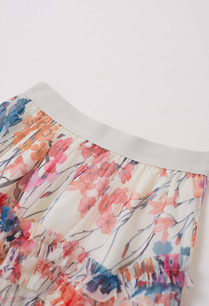 Ruffle Midi Skirt with Floral Print