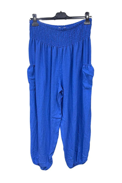 Italian Shirred Elasticated Waist Front Pocket Cuffed Ankle Trousers