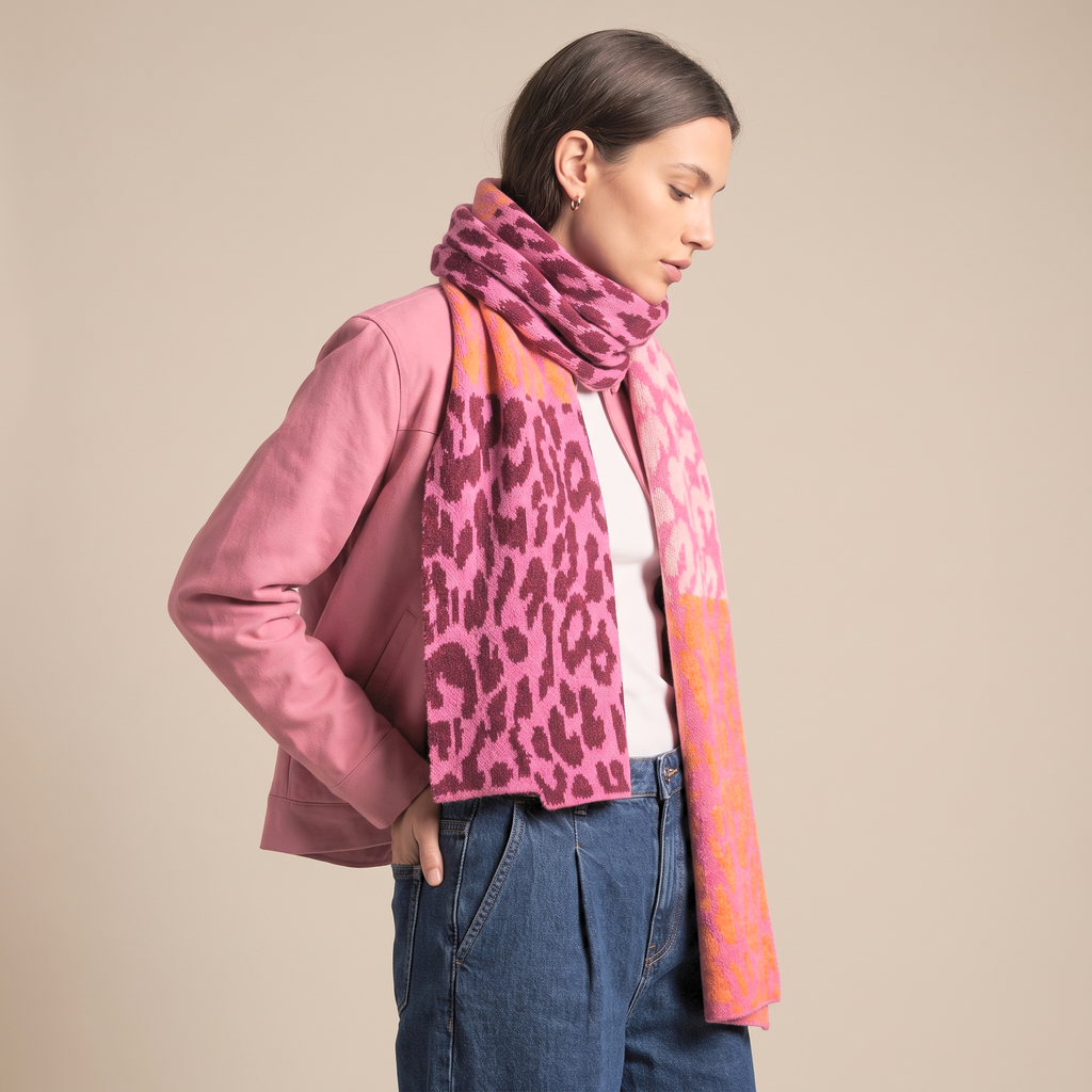 Colour Block Heavyweight Scarf in Pink/Orange