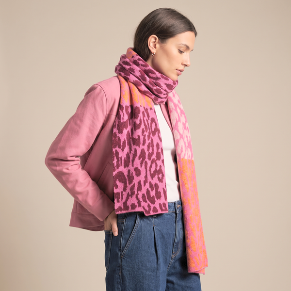 Colour Block Heavyweight Scarf in Pink/Orange