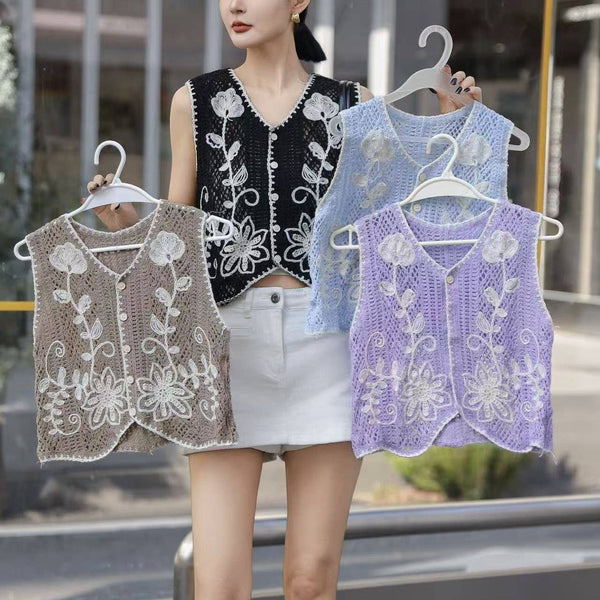 Embroidered Crochet Floral Vest