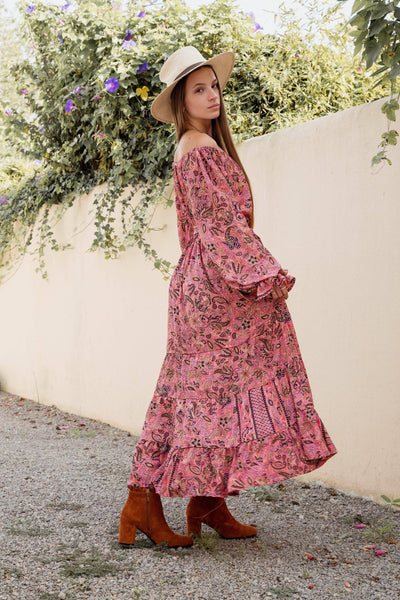 Off-Shoulder Long Sleeve Maxi Dress | Boho Boutique