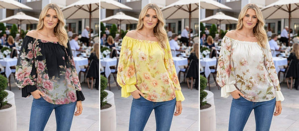Bardot Floral Panel Cuff blouse
