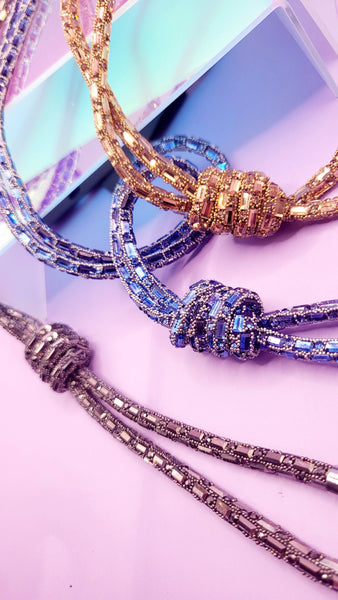 Long Crystal Knot Sparkly Necklace
