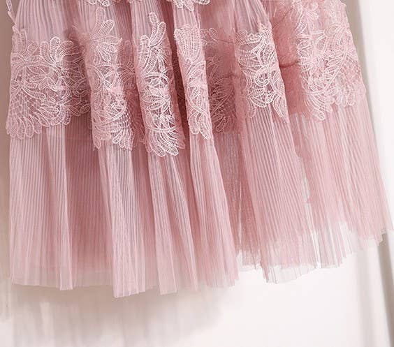 Lace & Tulle Midi Skirt in Pink