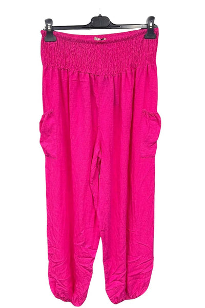 Italian Shirred Elasticated Waist Front Pocket Cuffed Ankle Trousers