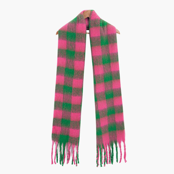 Joey Heavyweight Scarf- Green/pink, Square Check