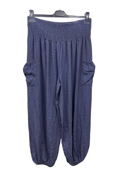 Italian Shirred Elasticated Waist Front Pocket Cuffed Ankle Trousers