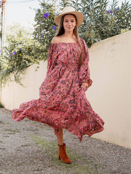 Off-Shoulder Long Sleeve Maxi Dress | Boho Boutique