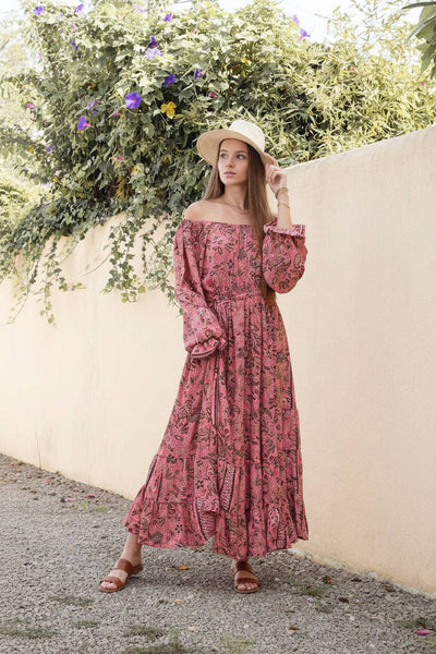 Off-Shoulder Long Sleeve Maxi Dress | Boho Boutique