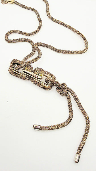 Square Link Crystal Long Necklace