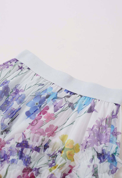 Ruffle Midi Skirt with Floral Print