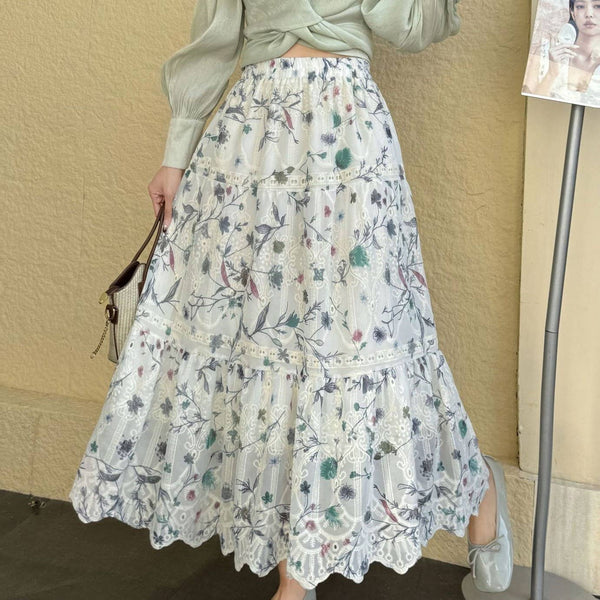 Floral Vine Embroidery Maxi Skirt