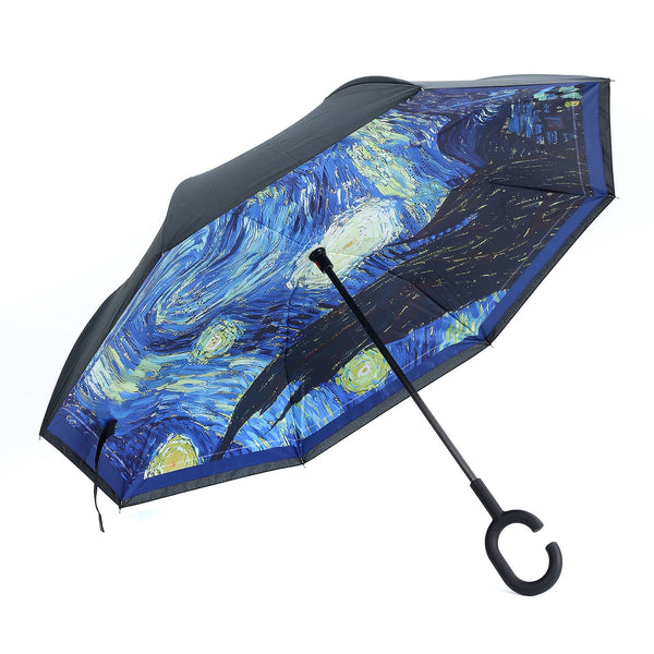 Starry Night in the Rain Upside Down Umbrella in Blue