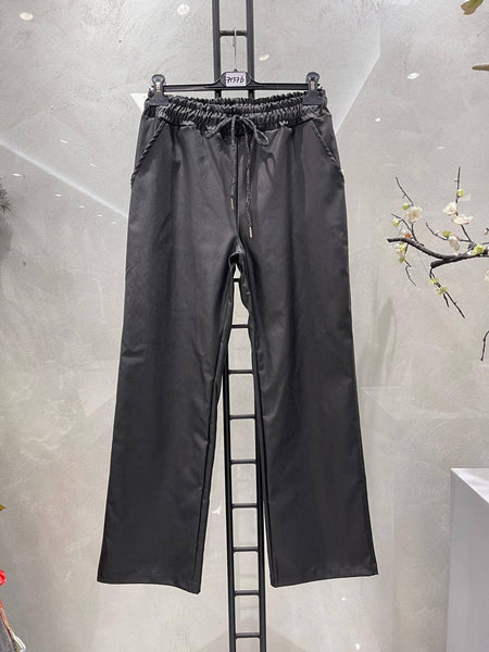 Wide Leg Vegan PU Leather Bi- Stretch Trousers