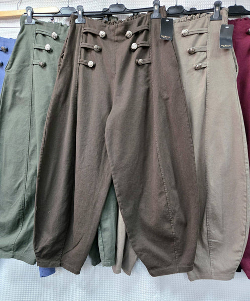 Military Button Barrell Leg Twill Trousers