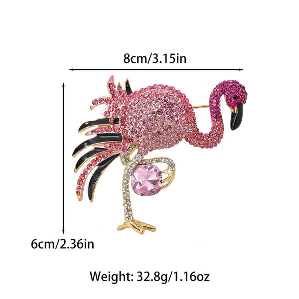 Crystal Flamingo Brooch in Hot Pink