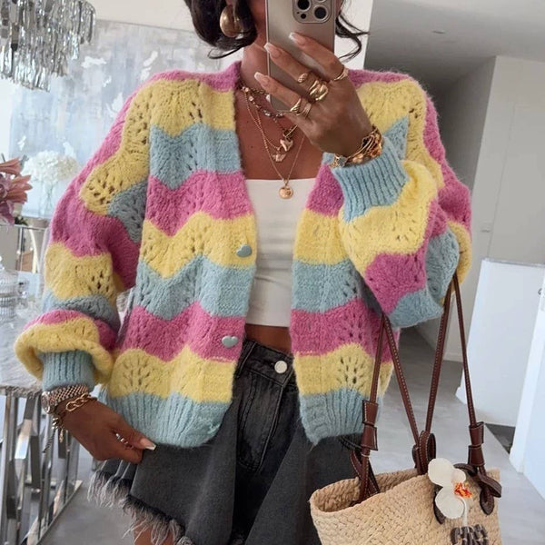 Pastel Wavy Knit Cardigan