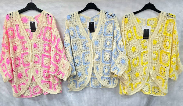 Contrast Crochet Cotton Curved Hem Cardigan