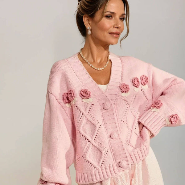 Pink Dreamy Rose Garden Chunky Cardigan